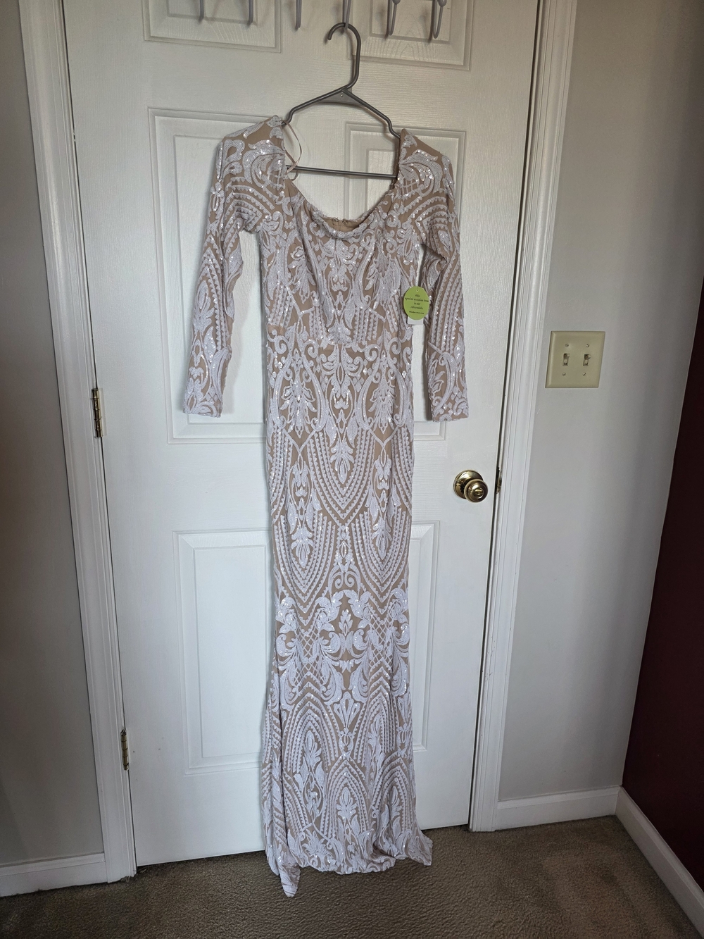 Windsor White & Nude Lace Long-Sleeve Maxi Dress